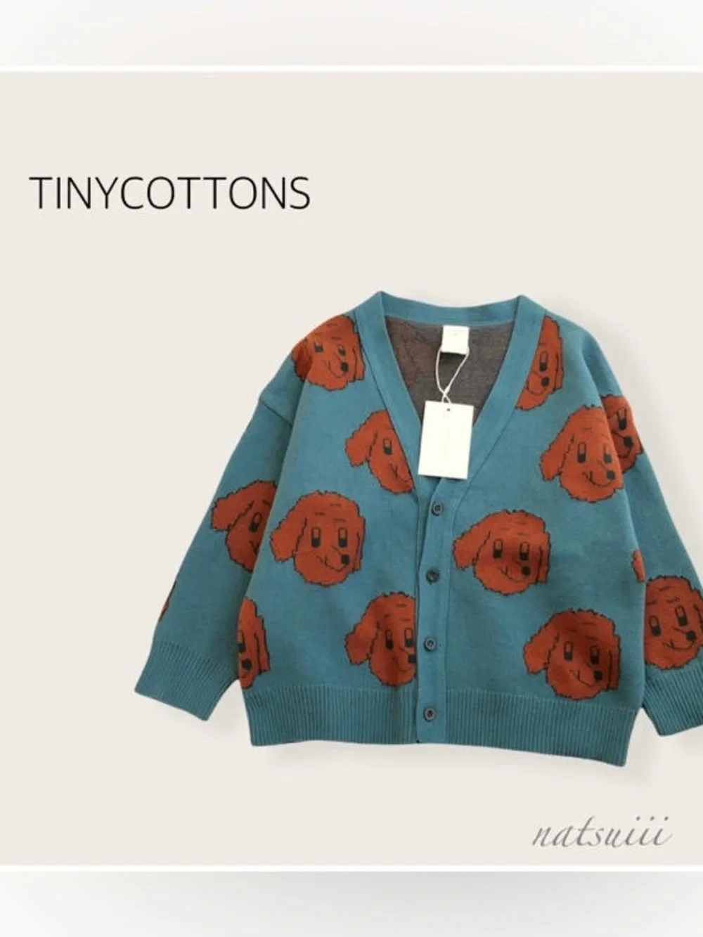 Tinycottons Blue Cardigan with Rust Dog Motif
